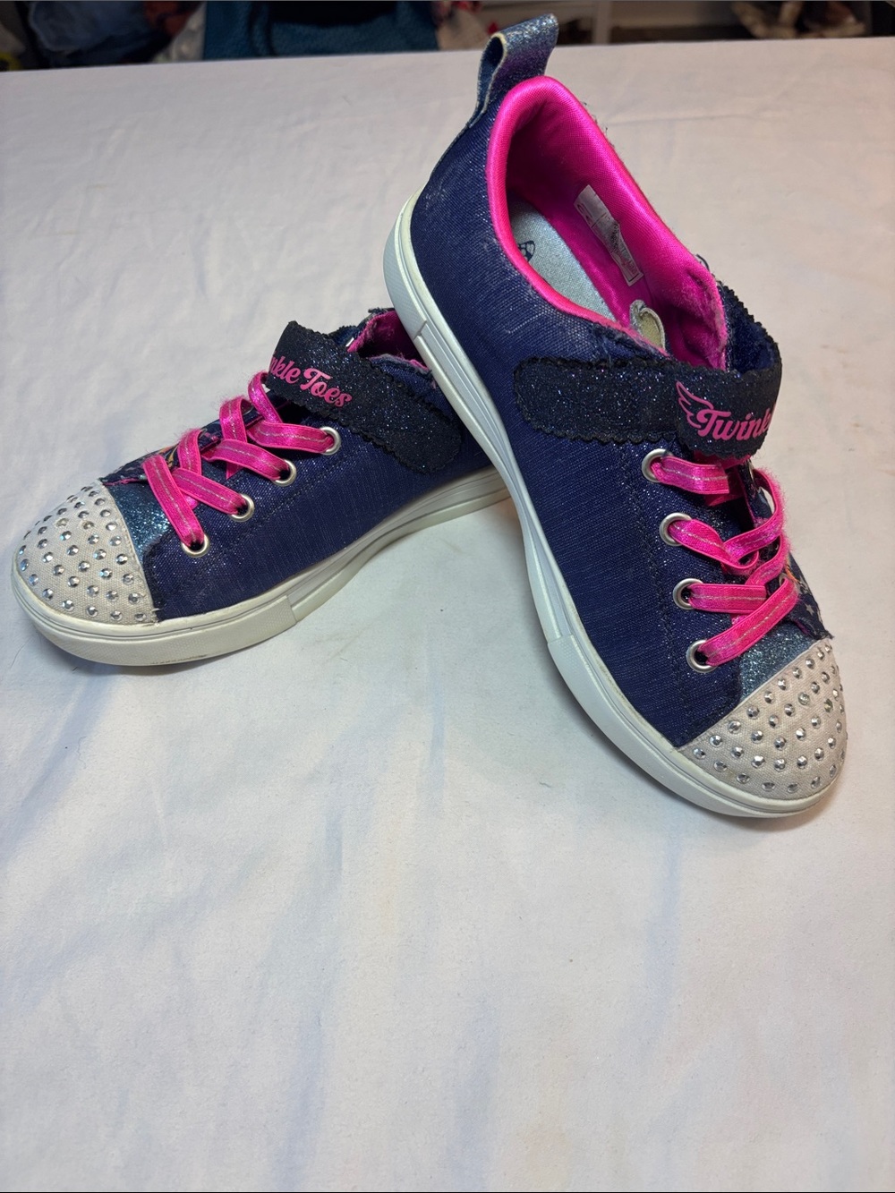 Twinkle Toes Girls' Navy and Hot Pink Sparkle Sneakers, size 3